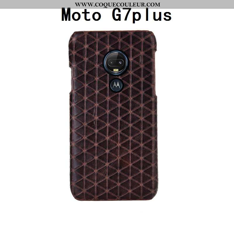 Coque Moto G7 Plus Créatif Incassable, Housse Moto G7 Plus Cuir Véritable Personnalisé Rouge