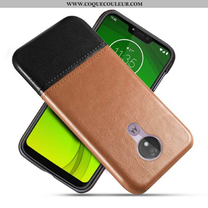 Housse Moto G7 Power Protection Téléphone Portable Noir, Étui Moto G7 Power Cuir Véritable Coque Noi