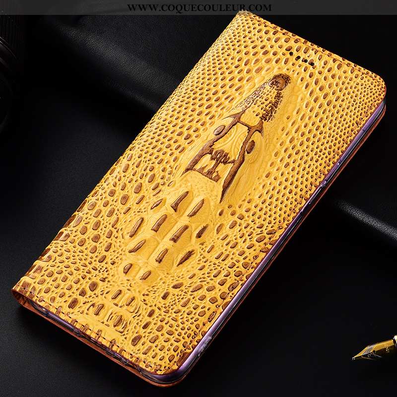 Étui Moto G7 Power Cuir Véritable Housse Crocodile, Coque Moto G7 Power Protection Europe Jaune