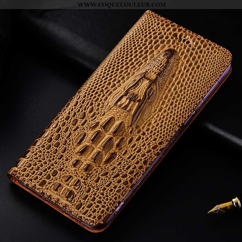 Étui Moto G7 Power Cuir Véritable Housse Crocodile, Coque Moto G7 Power Protection Europe Jaune