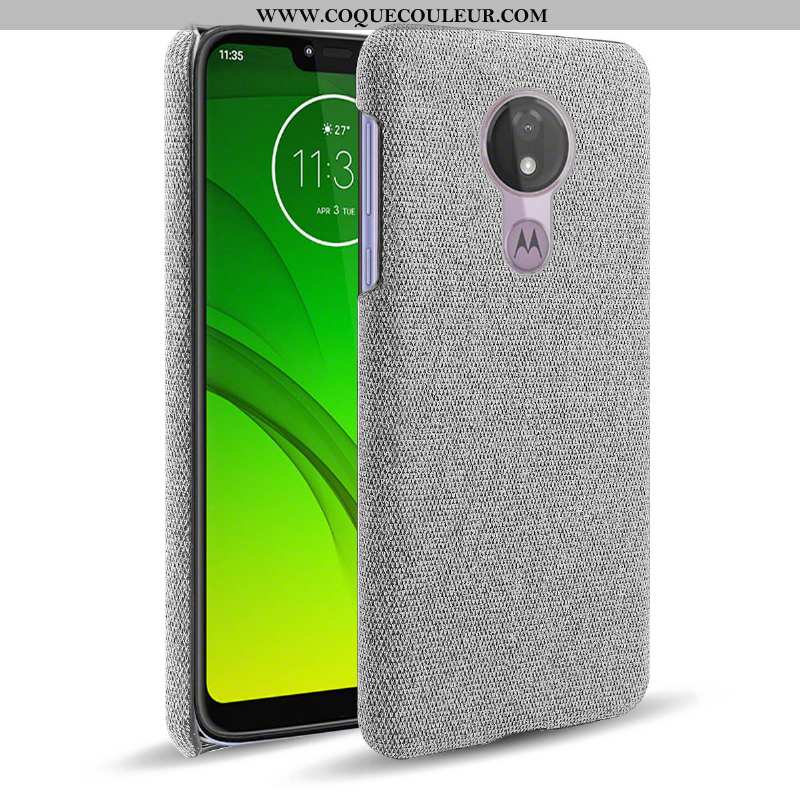 Étui Moto G7 Power Modèle Fleurie Gris Tissu, Coque Moto G7 Power Protection Antidérapant