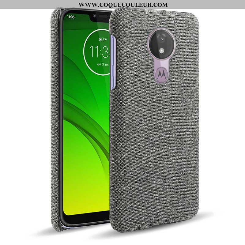 Étui Moto G7 Power Modèle Fleurie Gris Tissu, Coque Moto G7 Power Protection Antidérapant