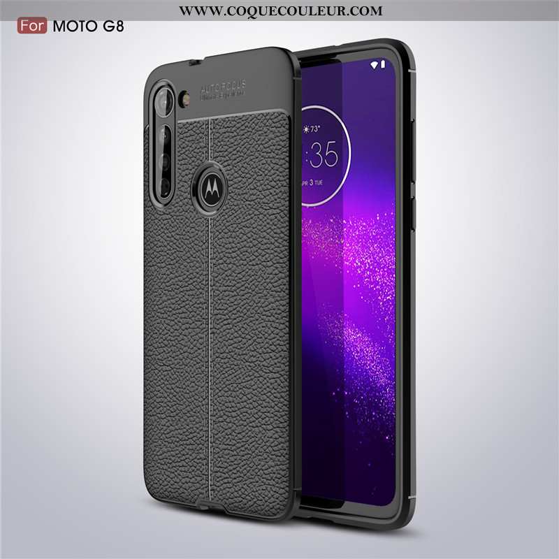 Coque Moto G8 Fluide Doux Antidérapant Cuir, Housse Moto G8 Protection Noir