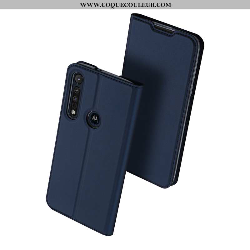 Coque Moto G8 Plus Protection Business Incassable, Housse Moto G8 Plus Cuir Clamshell Bleu Foncé