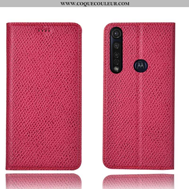 Housse Moto G8 Plus Modèle Fleurie Cuir Véritable Mesh, Étui Moto G8 Plus Protection Coque Bleu Fonc