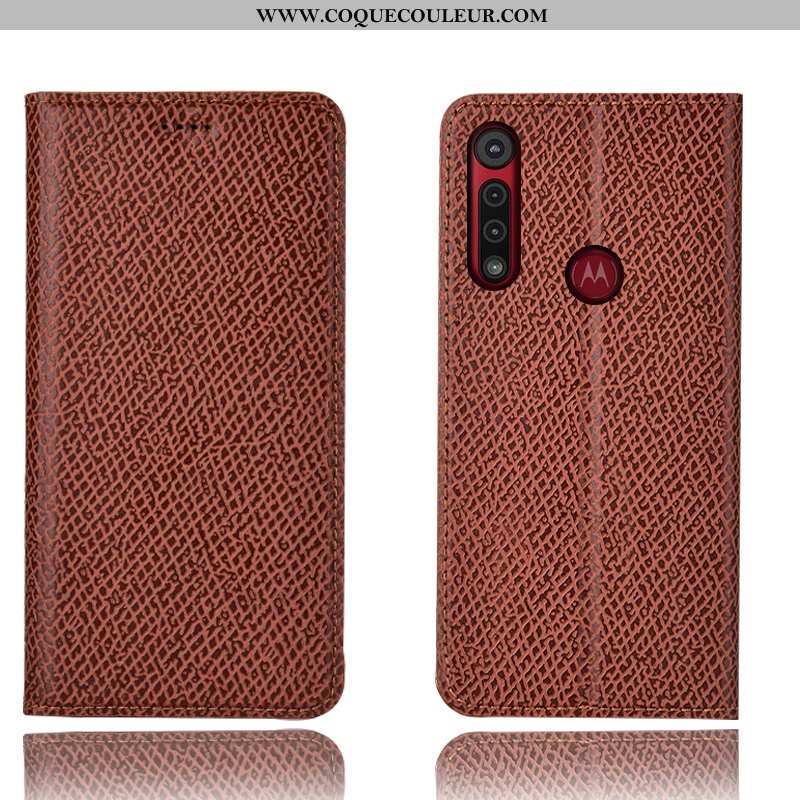 Housse Moto G8 Plus Modèle Fleurie Cuir Véritable Mesh, Étui Moto G8 Plus Protection Coque Bleu Fonc