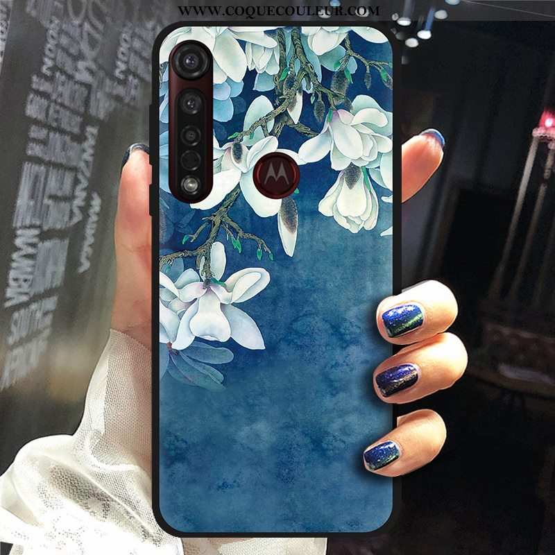 Coque Moto G8 Plus Dessin Animé Téléphone Portable Tissu, Housse Moto G8 Plus Fluide Doux Chaud Bleu