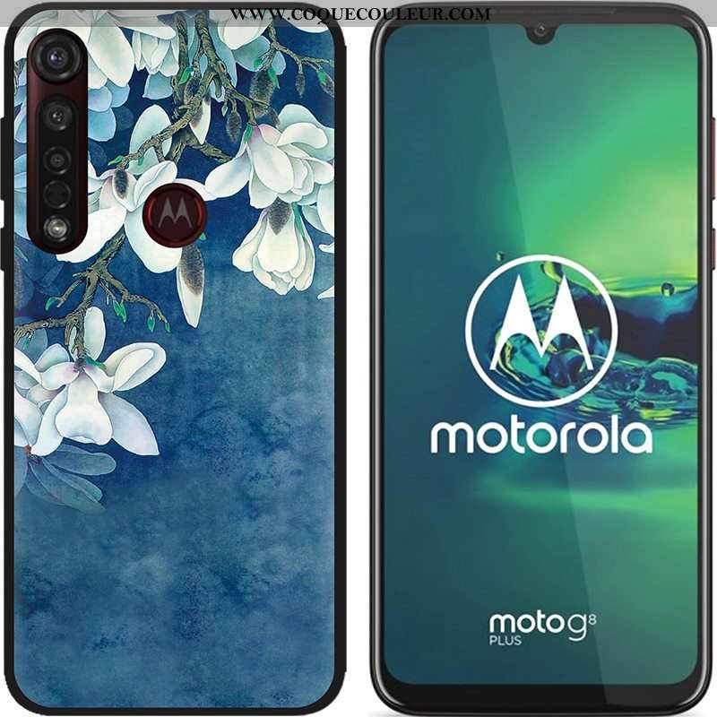 Coque Moto G8 Plus Dessin Animé Téléphone Portable Tissu, Housse Moto G8 Plus Fluide Doux Chaud Bleu