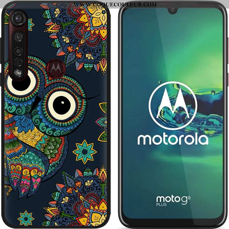 Coque Moto G8 Plus Dessin Animé Téléphone Portable Tissu, Housse Moto G8 Plus Fluide Doux Chaud Bleu