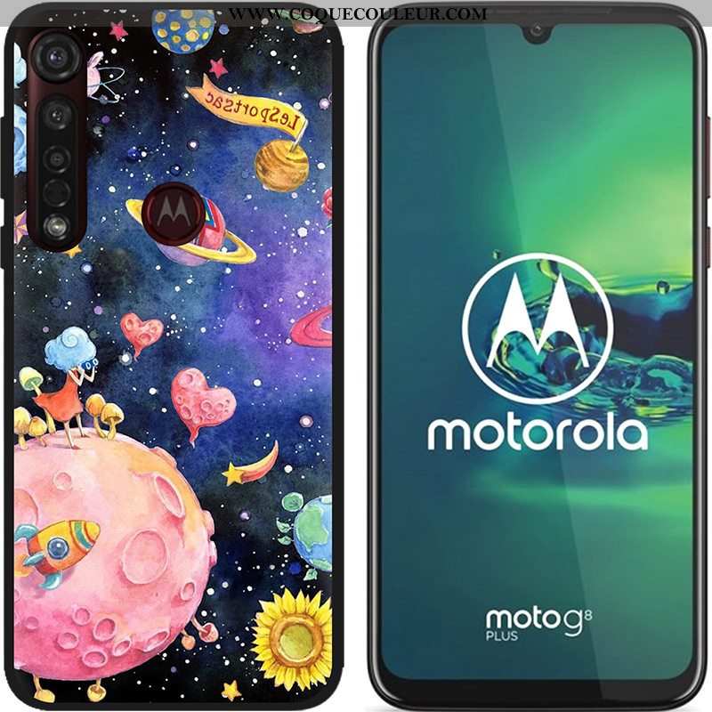 Coque Moto G8 Plus Dessin Animé Téléphone Portable Tissu, Housse Moto G8 Plus Fluide Doux Chaud Bleu