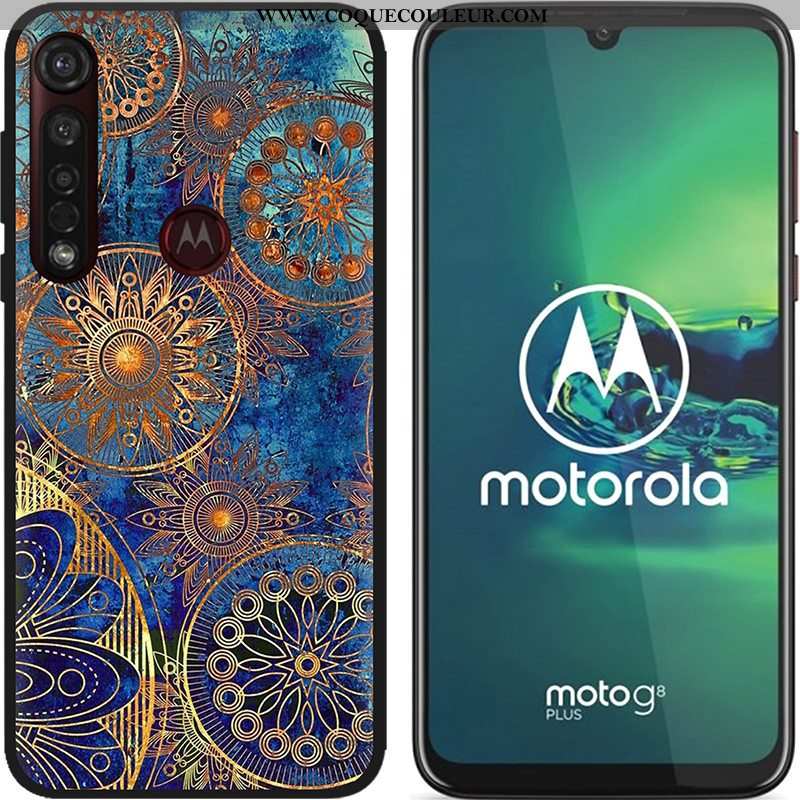 Coque Moto G8 Plus Dessin Animé Téléphone Portable Tissu, Housse Moto G8 Plus Fluide Doux Chaud Bleu