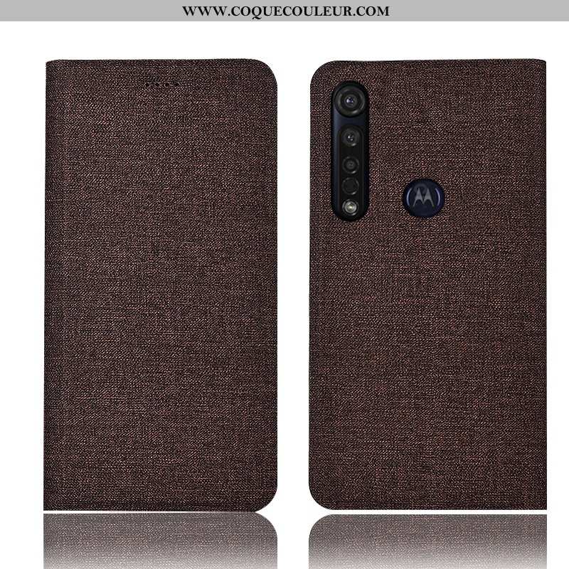 Étui Moto G8 Plus Cuir Incassable Gris, Coque Moto G8 Plus Protection Téléphone Portable Gris