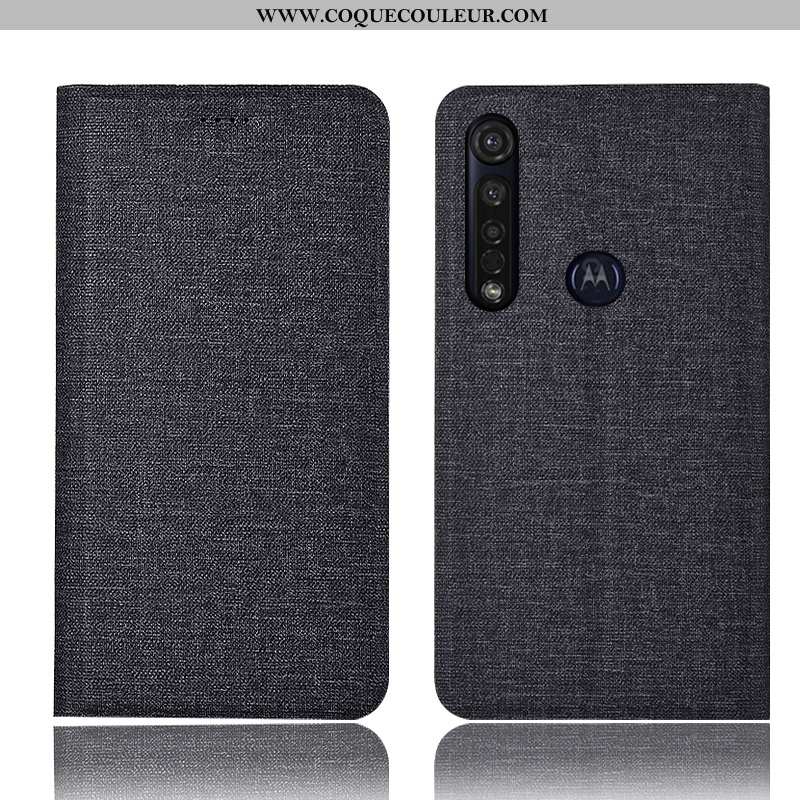 Étui Moto G8 Plus Cuir Incassable Gris, Coque Moto G8 Plus Protection Téléphone Portable Gris