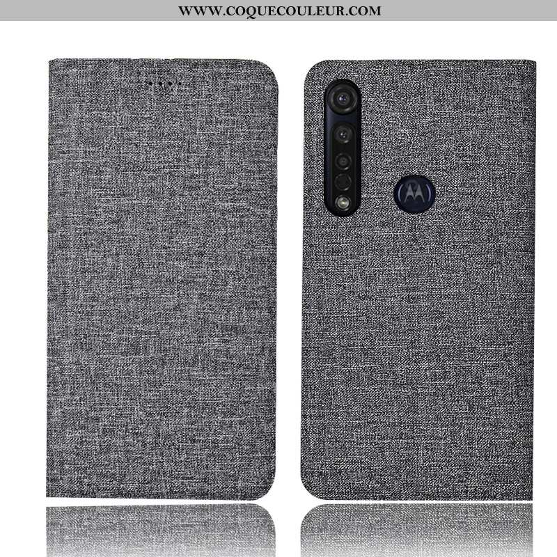 Étui Moto G8 Plus Cuir Incassable Gris, Coque Moto G8 Plus Protection Téléphone Portable Gris