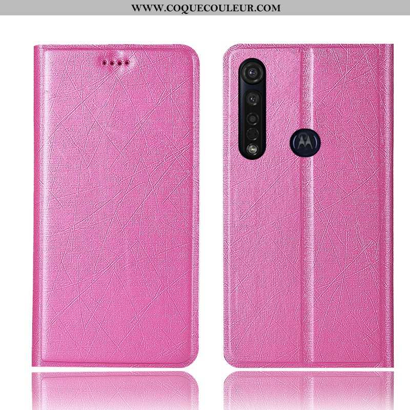 Étui Moto G8 Plus Protection Soie Étui, Coque Moto G8 Plus Cuir Tout Compris Rose