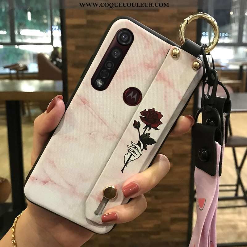 Coque Moto G8 Plus Protection Fleur Fluide Doux, Housse Moto G8 Plus Ornements Suspendus Rose