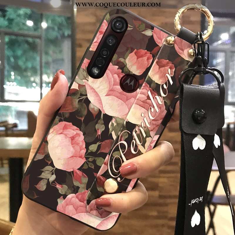 Coque Moto G8 Plus Protection Fleur Fluide Doux, Housse Moto G8 Plus Ornements Suspendus Rose