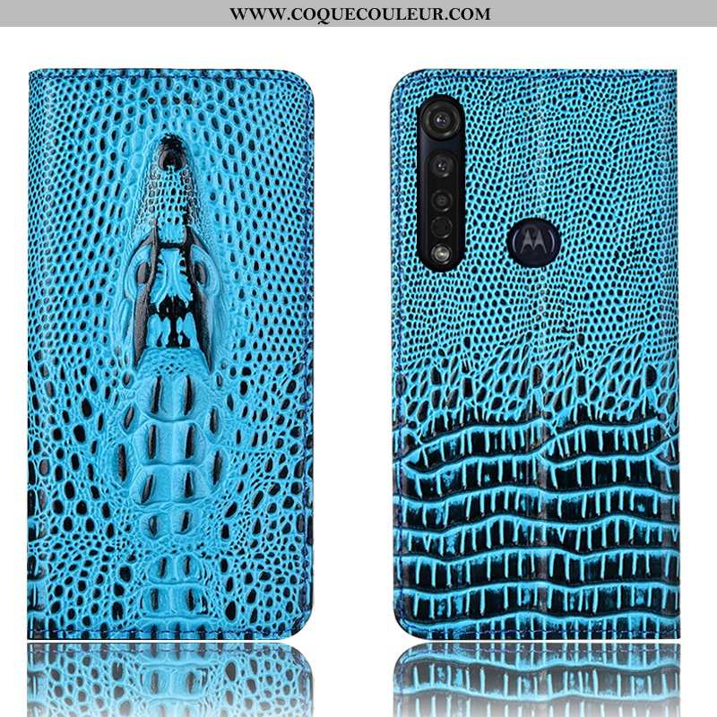 Étui Moto G8 Plus Protection Housse Coque, Coque Moto G8 Plus Cuir Véritable Incassable Bleu