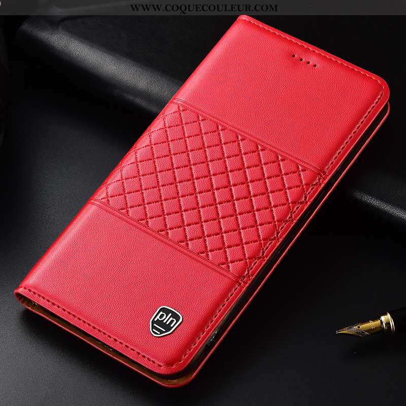 Coque Moto G8 Plus Cuir Véritable Incassable Coque, Housse Moto G8 Plus Protection Étui Rouge