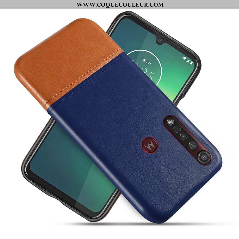 Coque Moto G8 Plus Créatif Bicolore, Housse Moto G8 Plus Cuir Bleu