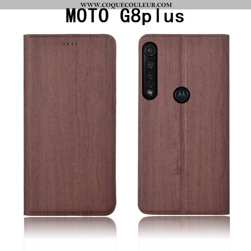 Coque Moto G8 Plus Cuir Housse Silicone, Moto G8 Plus Fluide Doux Étui Marron