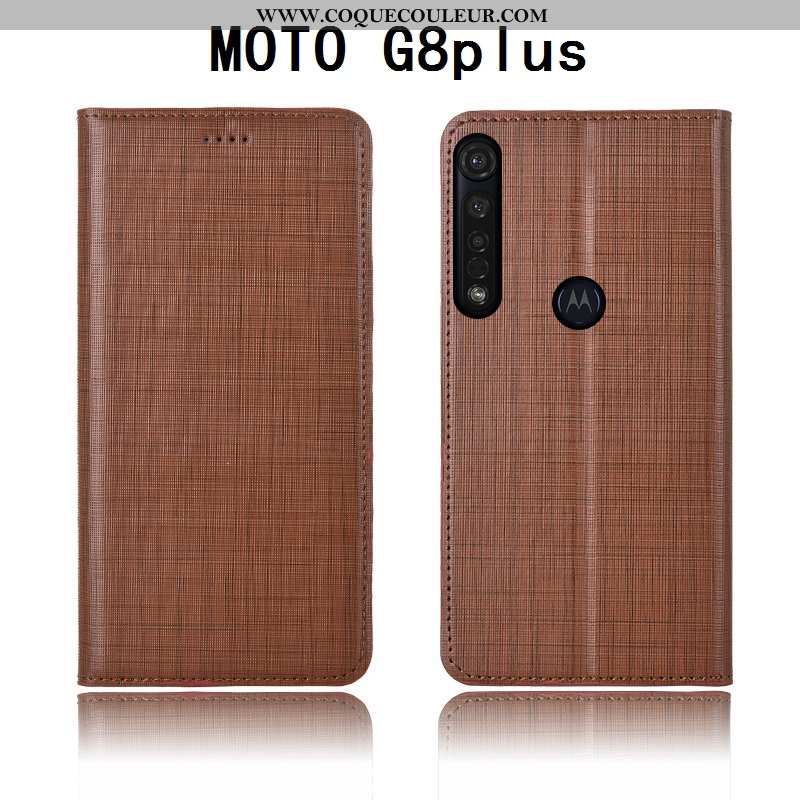 Coque Moto G8 Plus Cuir Housse Silicone, Moto G8 Plus Fluide Doux Étui Marron