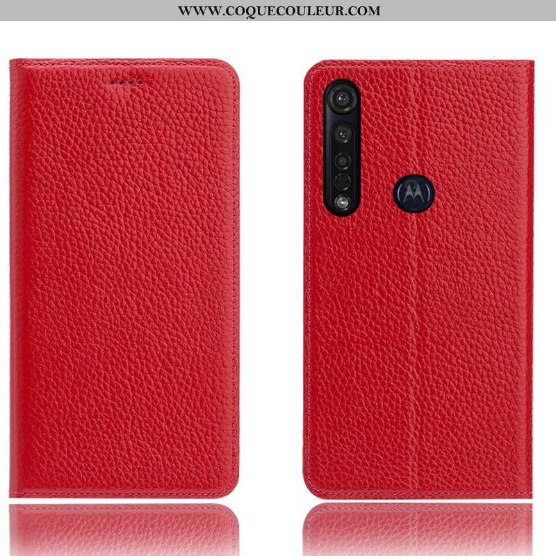 Coque Moto G8 Plus Protection Incassable Litchi, Housse Moto G8 Plus Cuir Véritable Étui Bleu