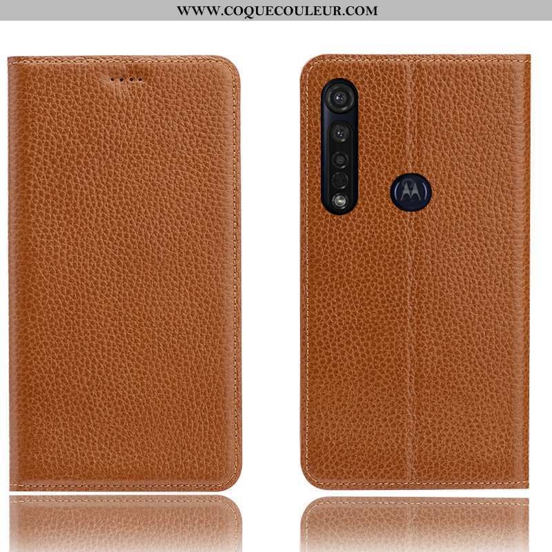 Coque Moto G8 Plus Protection Incassable Litchi, Housse Moto G8 Plus Cuir Véritable Étui Bleu