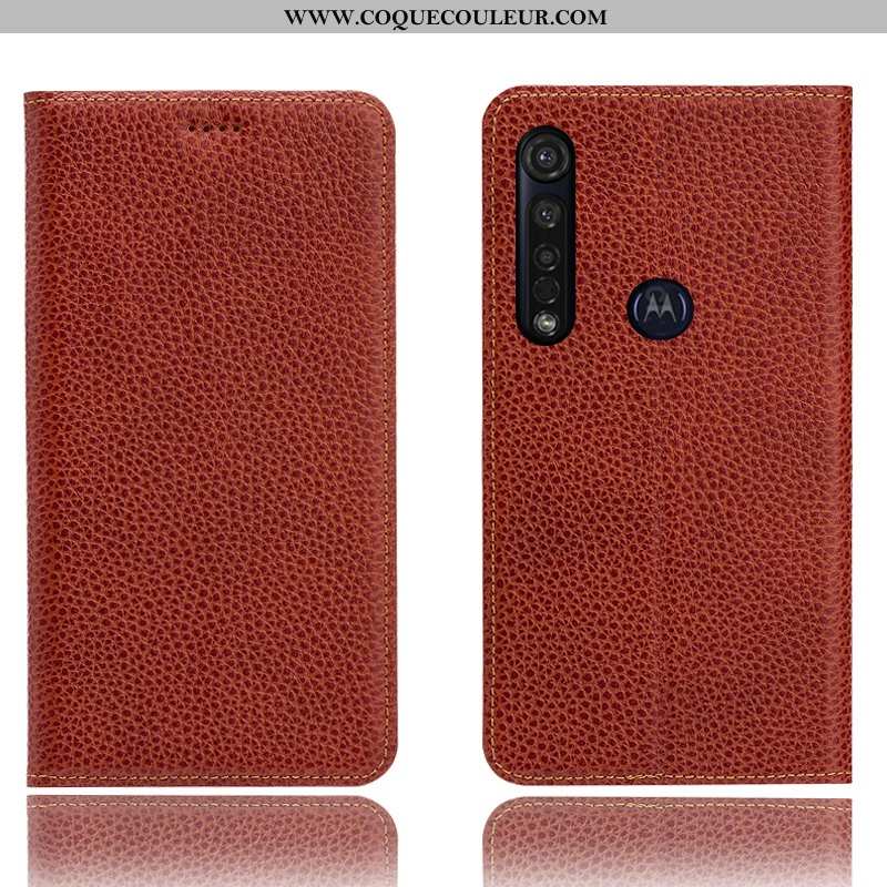 Coque Moto G8 Plus Protection Incassable Litchi, Housse Moto G8 Plus Cuir Véritable Étui Bleu