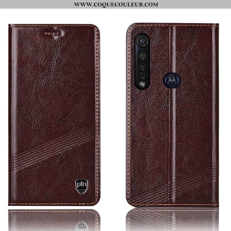 Housse Moto G8 Plus Protection Incassable, Étui Moto G8 Plus Cuir Véritable Rouge