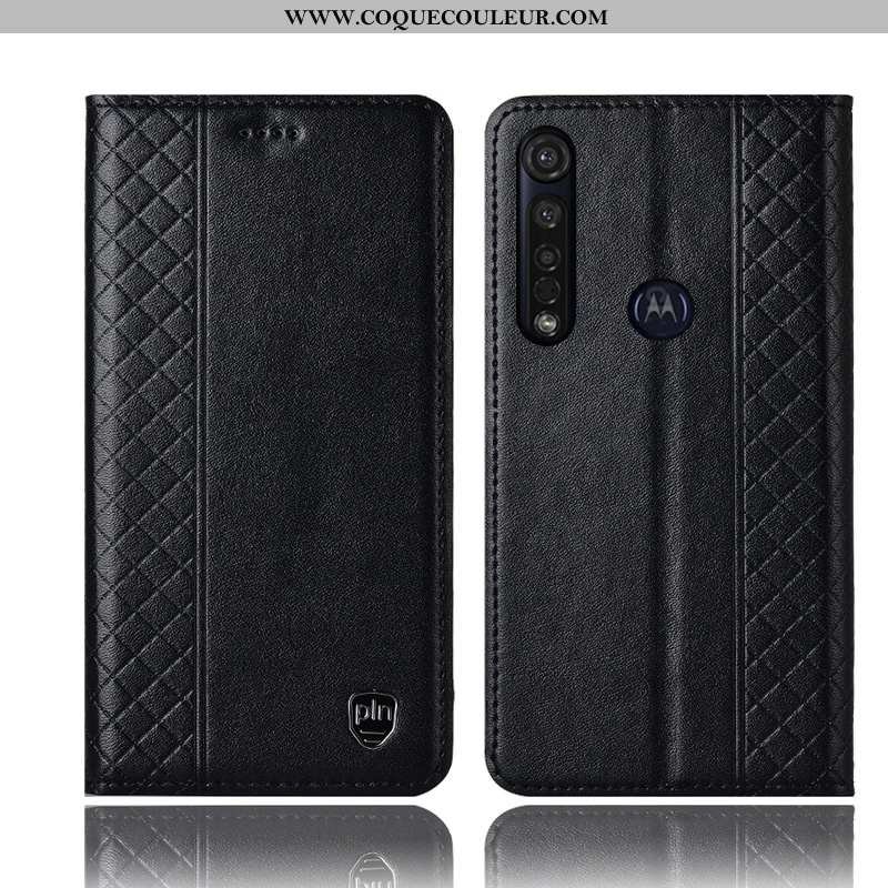 Étui Moto G8 Plus Protection Housse Noir, Coque Moto G8 Plus Cuir Véritable Noir