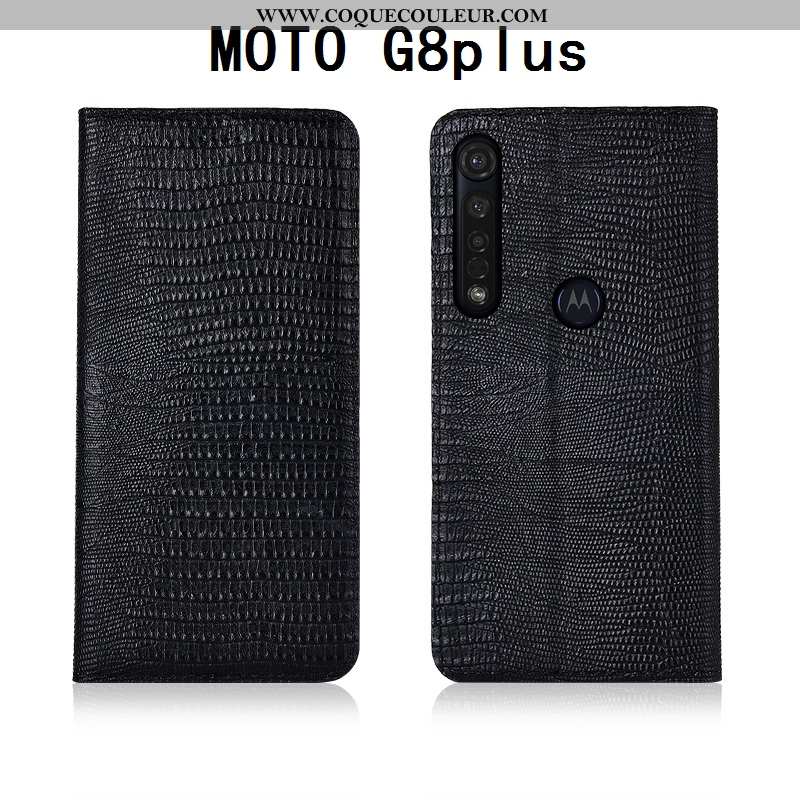 Housse Moto G8 Plus Cuir Silicone Incassable, Étui Moto G8 Plus Fluide Doux Noir