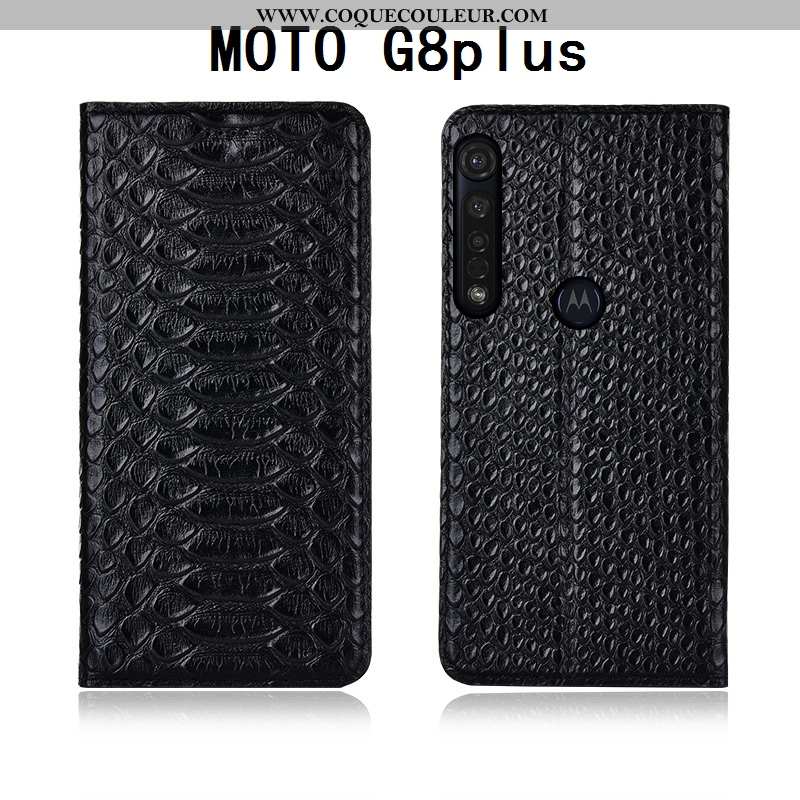 Coque Moto G8 Plus Fluide Doux Étui Cuir Véritable, Housse Moto G8 Plus Silicone Noir