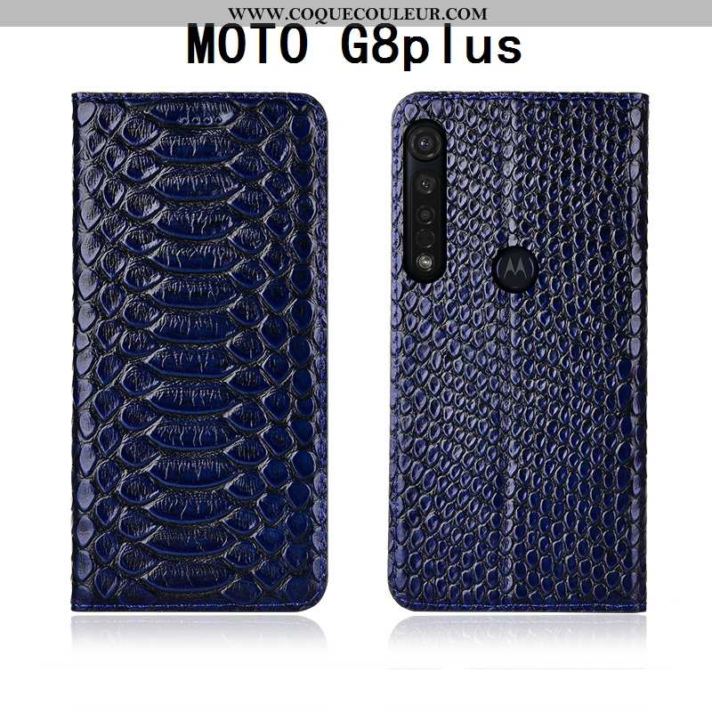 Coque Moto G8 Plus Fluide Doux Étui Cuir Véritable, Housse Moto G8 Plus Silicone Noir