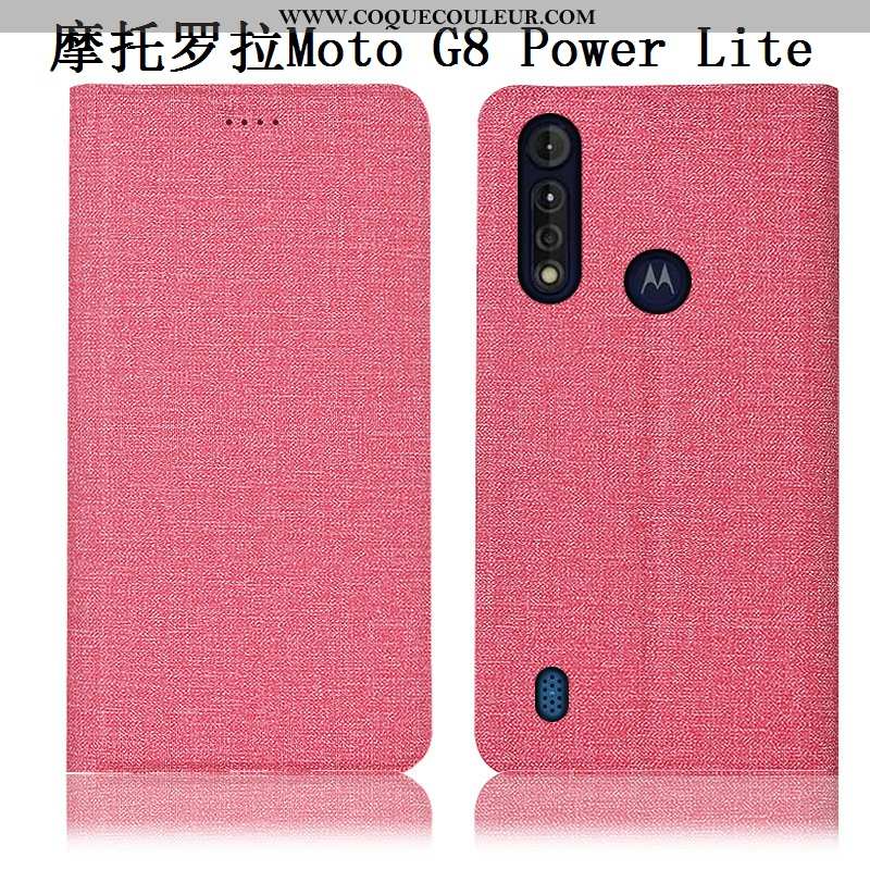 Coque Moto G8 Power Lite Cuir Tout Compris Rose, Housse Moto G8 Power Lite Incassable Rose