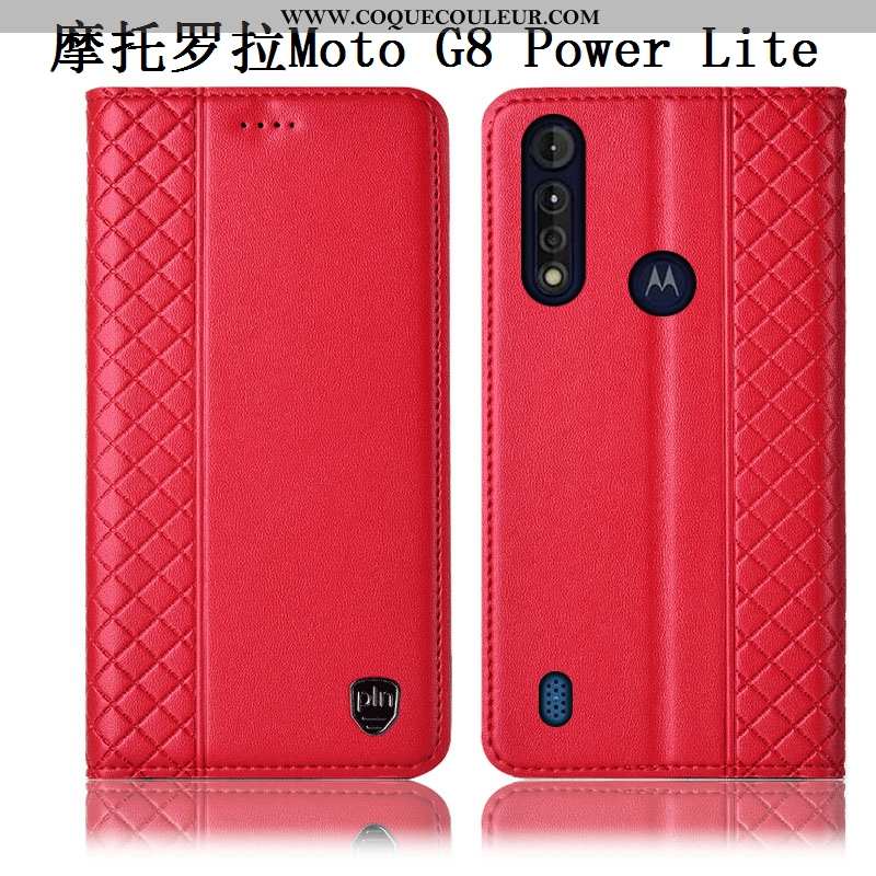 Housse Moto G8 Power Lite Cuir Véritable Coque Incassable, Étui Moto G8 Power Lite Cuir Bleu