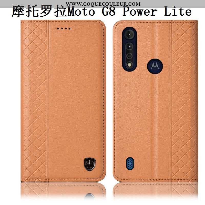 Housse Moto G8 Power Lite Cuir Véritable Coque Incassable, Étui Moto G8 Power Lite Cuir Bleu