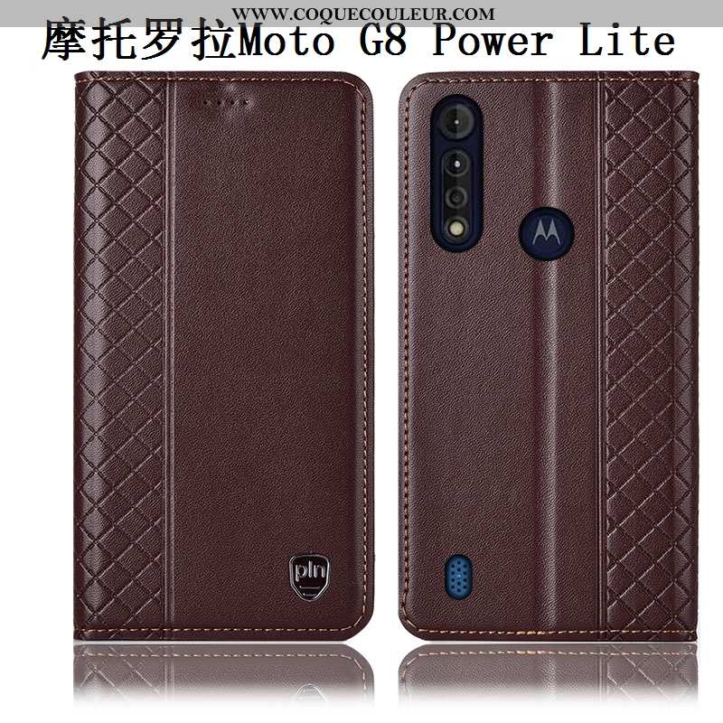 Housse Moto G8 Power Lite Cuir Véritable Coque Incassable, Étui Moto G8 Power Lite Cuir Bleu