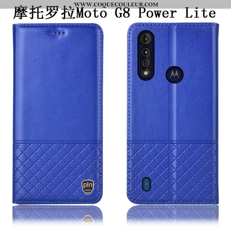 Housse Moto G8 Power Lite Cuir Véritable Incassable Téléphone Portable, Étui Moto G8 Power Lite Cuir