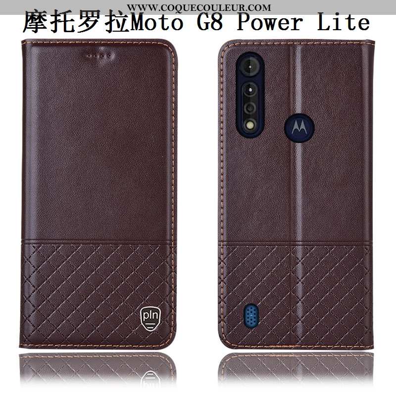 Housse Moto G8 Power Lite Cuir Véritable Incassable Téléphone Portable, Étui Moto G8 Power Lite Cuir