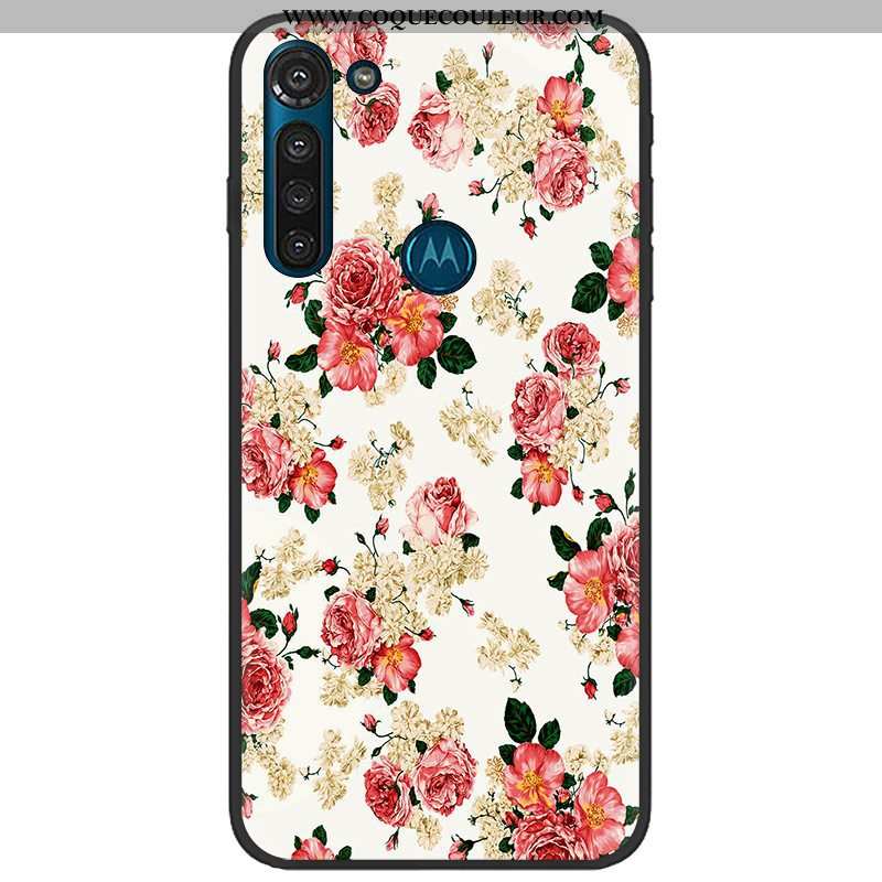 Étui Moto G8 Power Tendance Noir Rose, Coque Moto G8 Power Fluide Doux Tissu Rose