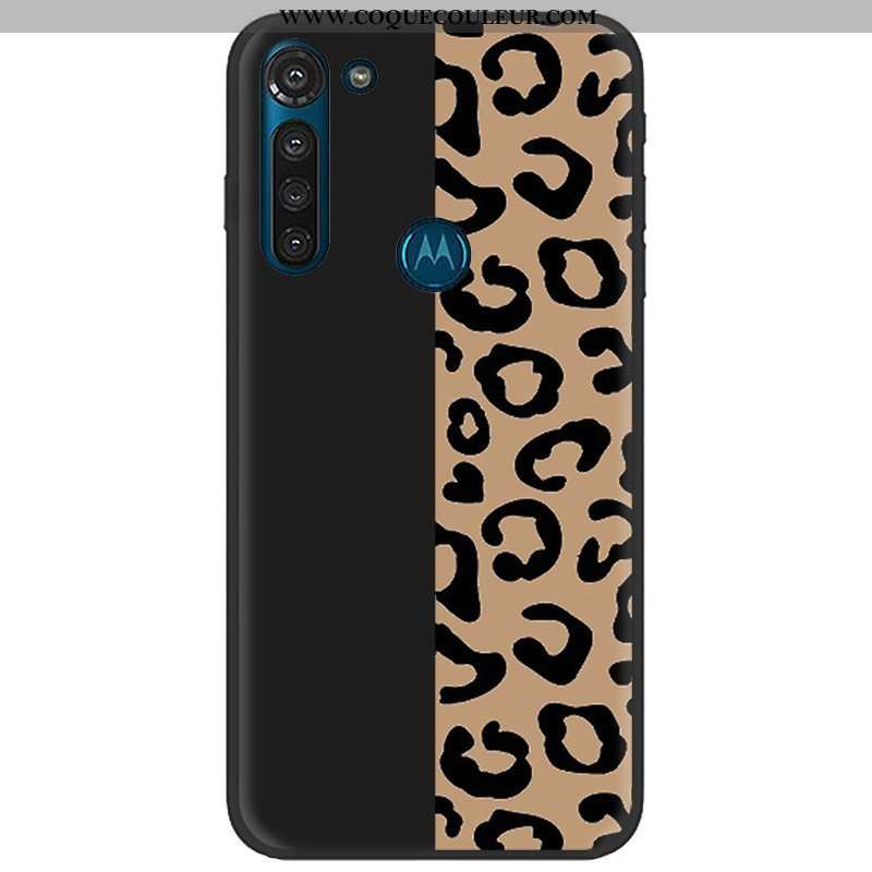 Étui Moto G8 Power Tendance Noir Rose, Coque Moto G8 Power Fluide Doux Tissu Rose