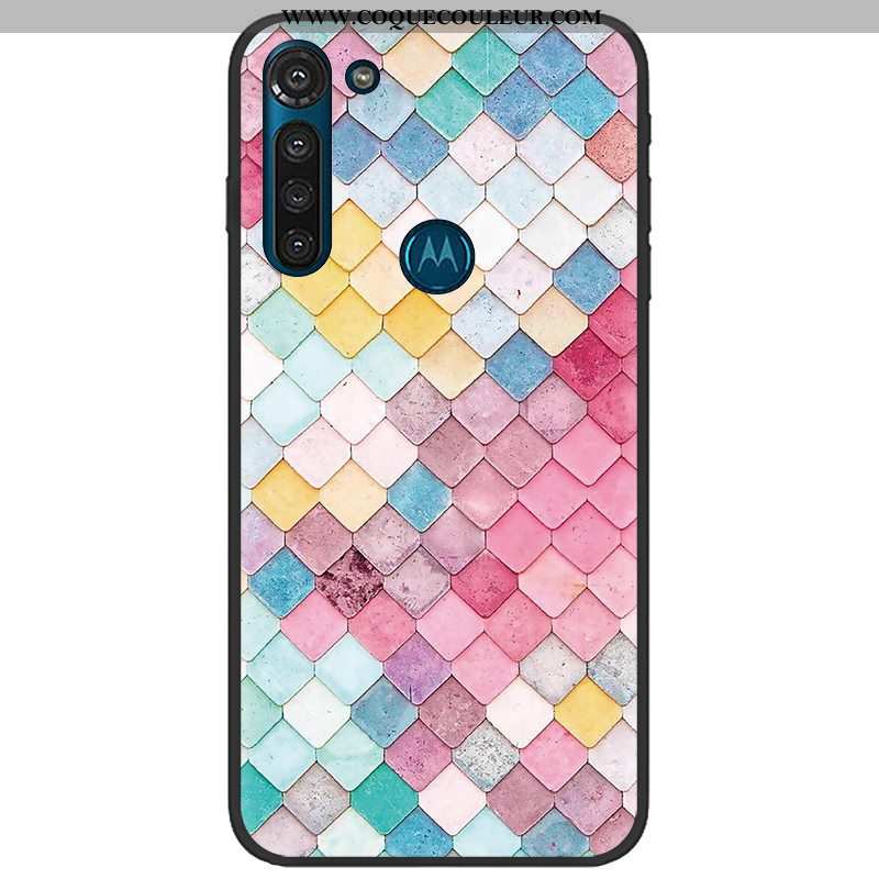 Étui Moto G8 Power Tendance Noir Rose, Coque Moto G8 Power Fluide Doux Tissu Rose