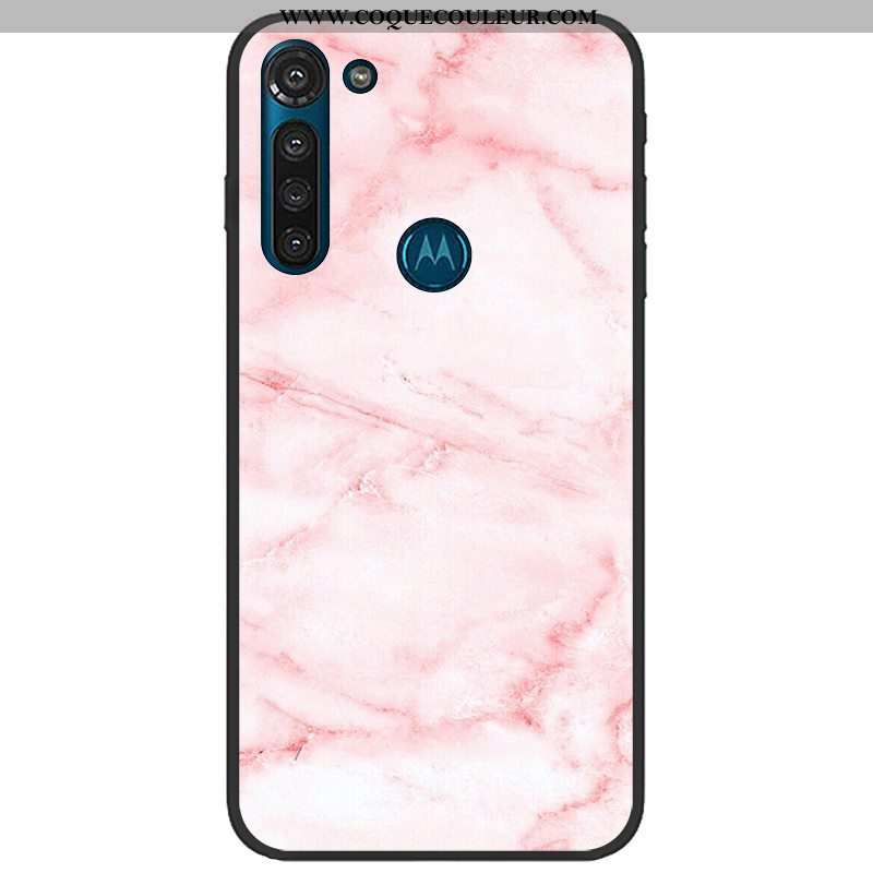 Étui Moto G8 Power Tendance Noir Rose, Coque Moto G8 Power Fluide Doux Tissu Rose