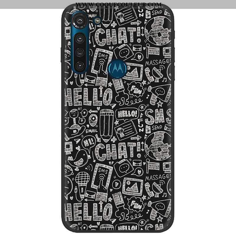 Étui Moto G8 Power Tendance Noir Rose, Coque Moto G8 Power Fluide Doux Tissu Rose