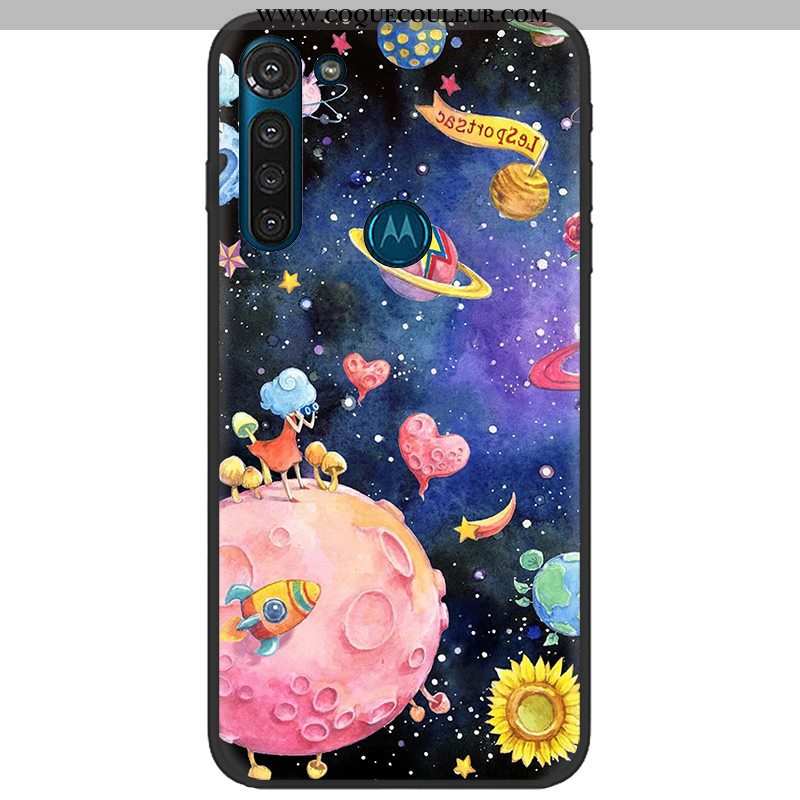 Étui Moto G8 Power Tendance Noir Rose, Coque Moto G8 Power Fluide Doux Tissu Rose