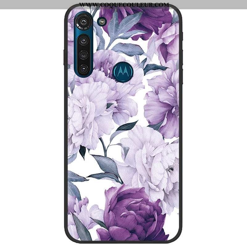 Étui Moto G8 Power Tendance Noir Rose, Coque Moto G8 Power Fluide Doux Tissu Rose