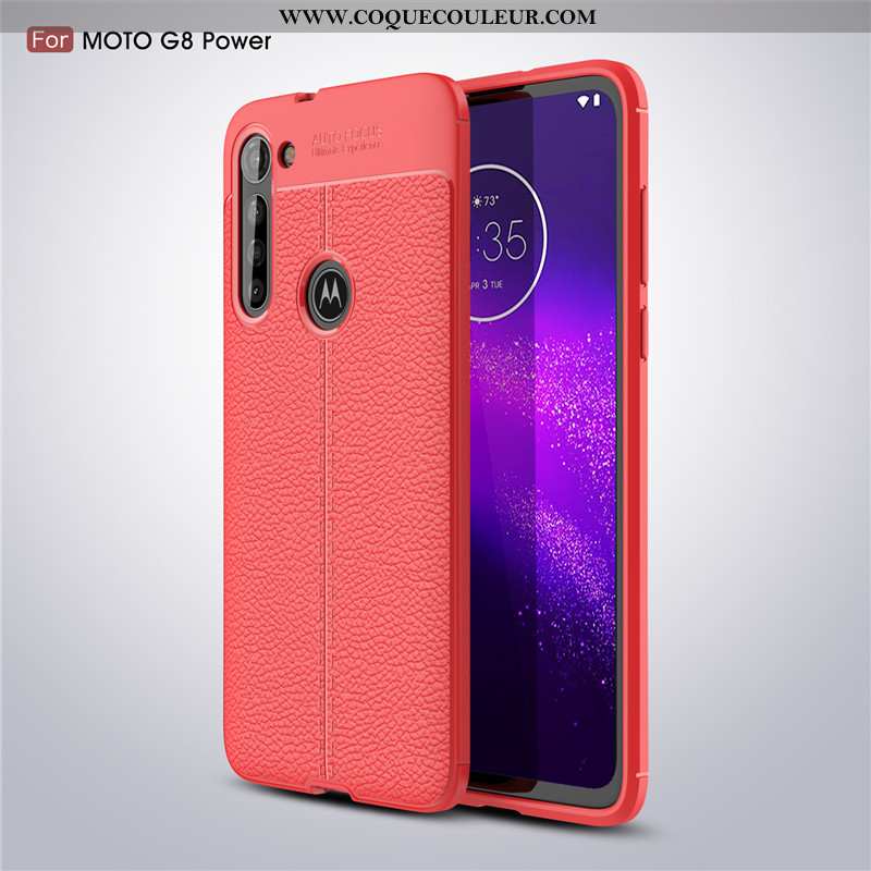 Étui Moto G8 Power Cuir Fluide Doux, Coque Moto G8 Power Modèle Fleurie Antidérapant Rouge