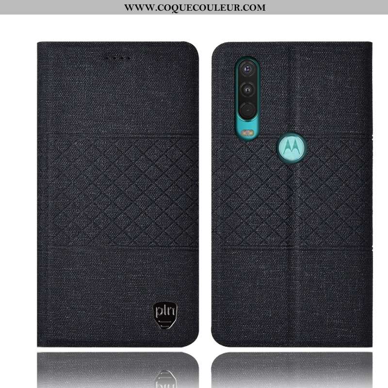 Étui Motorola One Action Protection Coque Lin, Motorola One Action Cuir Tout Compris Noir