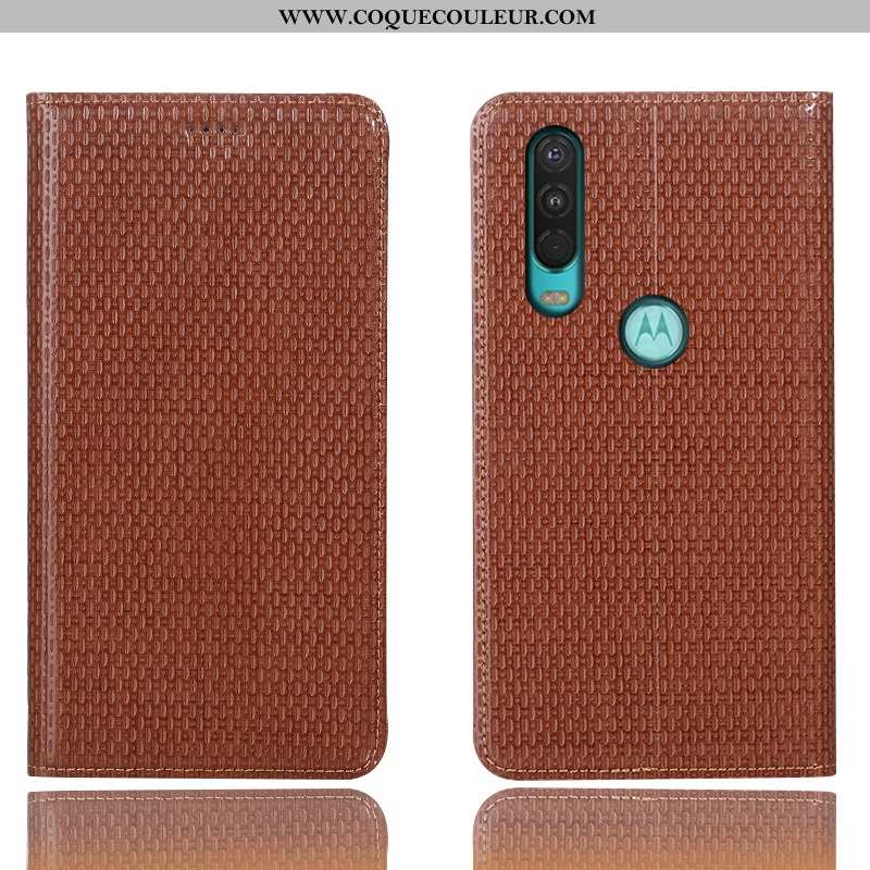 Étui Motorola One Action Cuir Véritable Housse Bleu Marin, Coque Motorola One Action Protection Télé